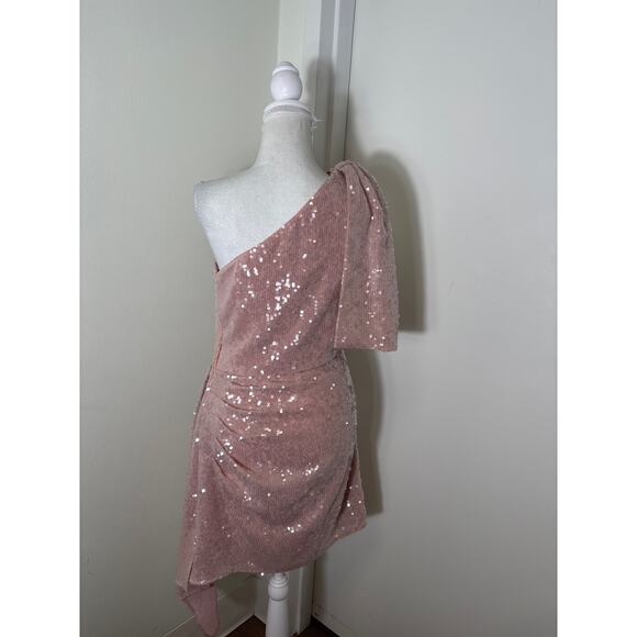 Shoshanna Midnight Blush Pink One Shoulder Sequin Cocktail Dress sz S - Picture 4 of 7